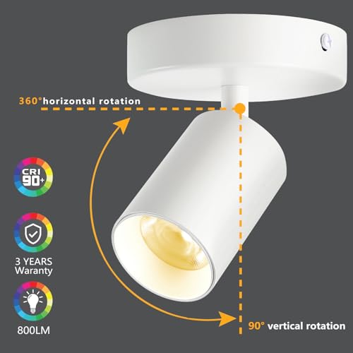 Image of White Surface Mounted LED Ceiling Spotlight Directional Spot Lights Indoor Bright Can Accent Fixture for Living Room Bedroom - CRI92 Flicker Free 7W 560LM 3000K Warm White (Driver includ)