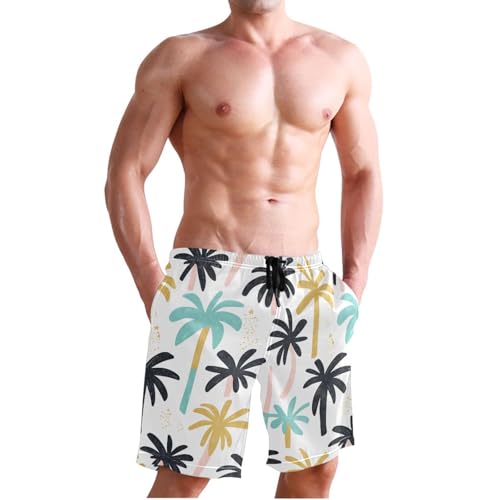 Cartoon Palm Tree Men's Swim Trunks, Beach Shorts with Inner Lining Quick Dry Board Shorts S3