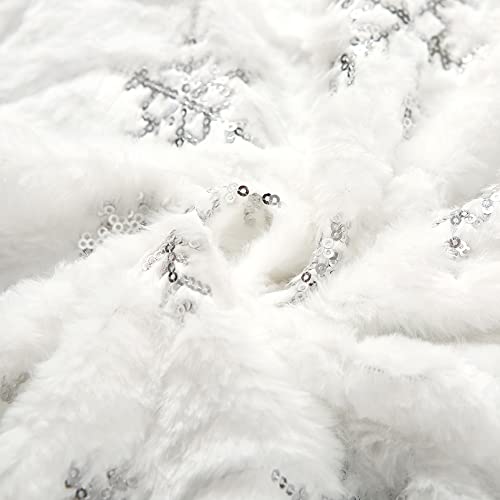 Sattiyrch Small Christmas Tree Skirt With Silver Sonwflakes,Faux Fur White Xmas Tree Skirt For Christmas Tree thumb #6