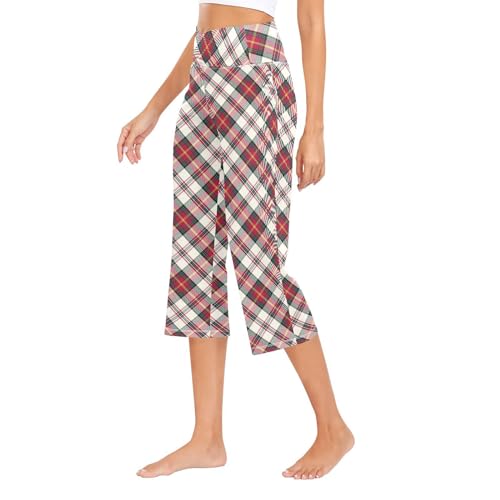 KLL Calça de ioga feminina xadrez de Natal com corte de bota de cintura alta com controle de barriga