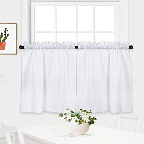 Tier Curtains,Waffle Weave Textured Short Curtains for Bathroom Waterproof Window Covering Kitchen Cafe Curtains - 30