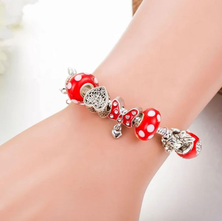 Cartoon Mouse Charms Bracelet, Red Theme, 20CM, Silver, SHAPER6813594129063