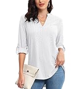 Women's Polka Dot 3/4 Sleeve Tunic Top – V-Neck Roll Sleeve Blouse, Vintage Business Casual - View #3