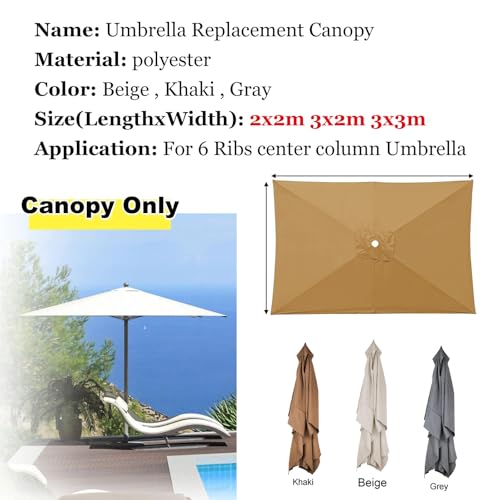 Toile de parasol 3x3 m en tissu de remplacement durable de couleur grise - 3