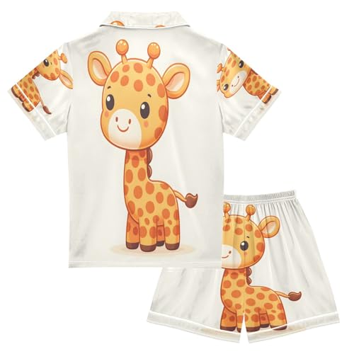 senya Pajama Sets Silky Button Down Nightwear Sleepwear Size 5-14 Years Cartoon Giraffe2