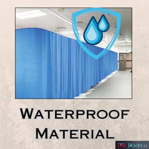 Image of Polyester Hospital Partition Semi Sheer Curtains 7 Feet Height Waterproof With Eyelets And C Hooks For Clinics, Icu, Wards, Hospital (Medical Blue, Waves, 4 Ft (W) X 7 Ft (H))