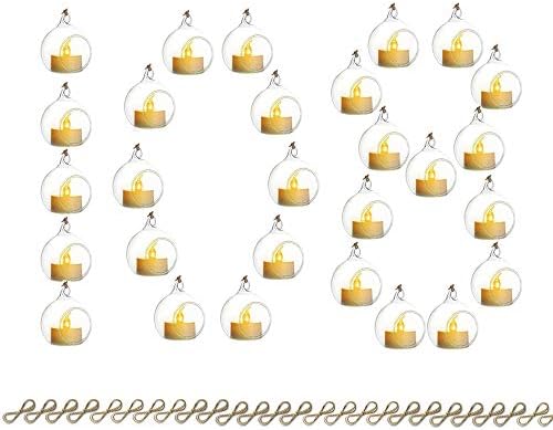 Hanging Glass Globes Wth LED Candles, 2.36" Tealight Candle Holder Clear Tea Light Holders Unity Ball Ornaments Bulk Small Orbs for Lights Wedding Centerpieces Halloween Christmas, 100Pcs+8Gifted