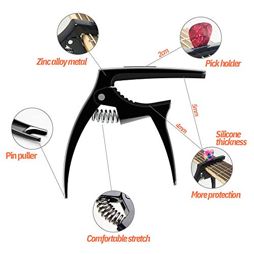 Image of 3in1 Guitar Capo for Acoustic&Electric Guitar Accessories 2 Pack | with Pick Holder and 6 Picks, Suitable for Ukulele and Stringed Instruments (Black & Bronze)