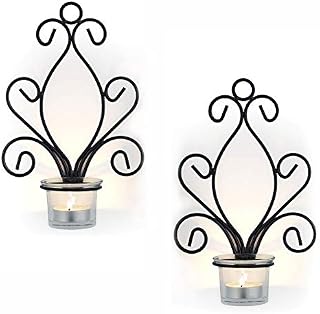Sziqiqi 2Pcs Iron Candle Holder Wall Art Candle Hanging Candle Holder Home Decoration Tealight Candle Stand, Wall Sconce, Black