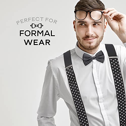 Man Of Men - Men's Black & White Dotted Bowtie & Suspender Set #TOP4