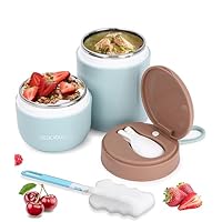 Tazza Per Cereali Con Cucchiaio | Doppio Scomparto 430+300ml | Acciaio Inox Isolato | Verde - Foto 4