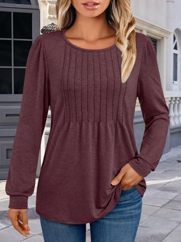 Womens Long Sleeve T-Shirts Dressy Business Casual Tops Tunic Fall Fashion Crewneck Blouse Trendy Winter Outfits 2025
