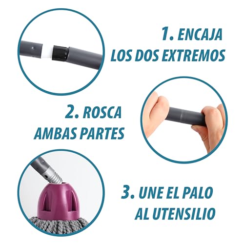 Miniatura 7 de Maya Kit Limpieza Atomic Gris. Palo Desmontable 4 Secciones 1,40 M Escoba Antigolpes Fregona 100 Microfibra. Limpieza Eficiente Y Duradera Para Superficies Lisas E Interiores. Burdeos