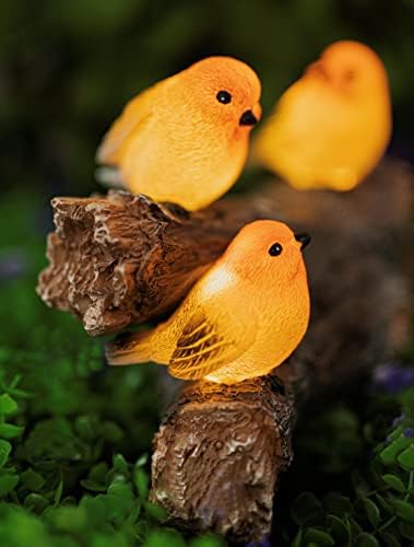 garden mile Robins on a Log Solar Light for Garden Outdoor Decorative Lighting Outdoor Solar Lights Light Up Bird Ornament Decking Patio Pond Decoration Solar Powered Resin Garden Pre-Lit Décor