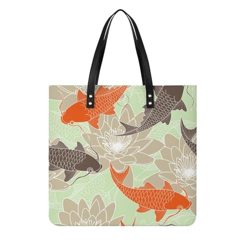 Sac cabas poisson rouge fleur pour femme : grand tote bag en toile de voyage souple 39x39 cm