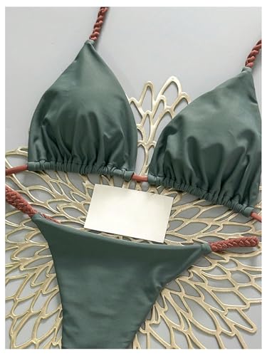 Bikini triangle torsadé galbant avec son string taille haute opaque - 2