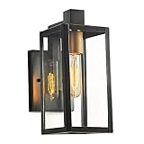 MOTINI 11.25'' 1-Light Outdoor Wall Lantern Oil Rubbed Bronze Exterior Wall Sconce Light Cuboid Armed Sconce with Clear Glass Shade for Front Door, Backyard, Garage, Patio, Porch, Bulb Included