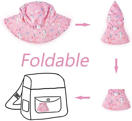 LO SHOKIM Baby Sun Hat 2 Pack Toddler UPF 50+ Summer Sun Protection Wide Brim Bucket Hat Baby Girl Beach Hat Boy Kids Adjustable Cap Summer (Pink Seahorse + Red Rose, M) — view 2