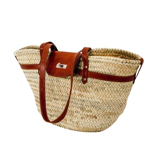 Handwoven Straw Bag with Leather Straps - Perfect for Summer Picn...