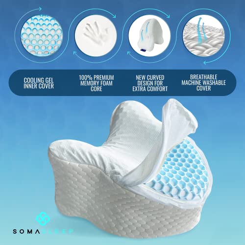Selectsoma Knee Pillow For Side Sleepers - Cooling Memory Foam Leg Pillow For Sleeping - Leg & Knee Foam Support Pillow - Soothing Pain Relief For Sciatica, Back, Hips, Knees, Joints #TOP2