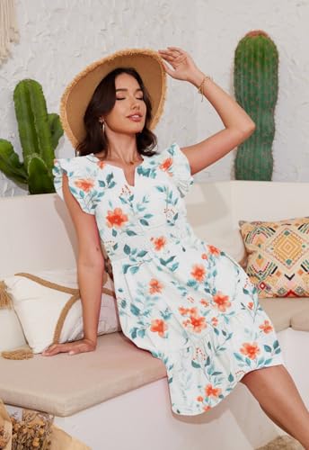 Image of Jayscreate Women's Ruffle Sleeve Layered Dress Pockets Elastic Waist 2025 V Neck Above Knee Summer Casual Cute Dress