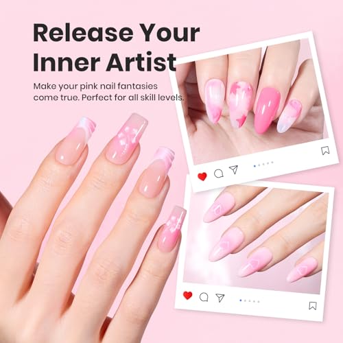Image of Beetles Nail Art Brushes, 6 Pcs Fingernail Art Design Pens, Pink Handle French Tip Ombre Clean Up Nail Brush Set for Gel Polish with Palette DIY Manicure Tools Gift for Women