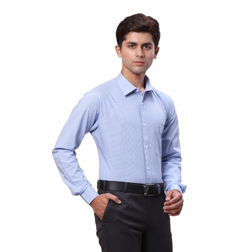 Image of Raymond Men Slim Fit Checks Pattern Pure Cotton Semi Cutaway Collar Full Sleeve Formal Shirt