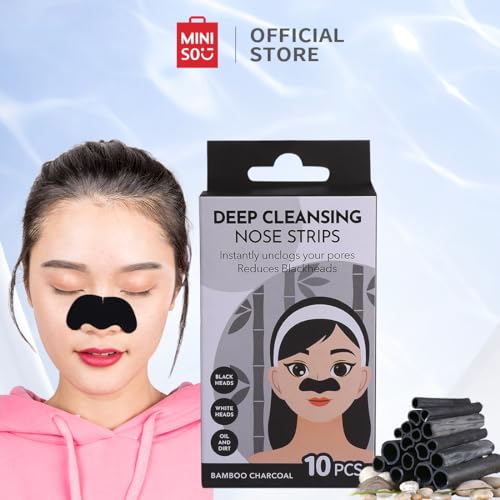 Image of MINISO Nose Strips for Blackheads Remover Whitehead Remover, Deep Cleansing Skin Care Nose Pore Cleanser Strips, Rose+Bamboo Charcoal+Tea Tree, Total 30 Pcs