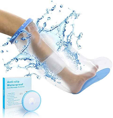 SUPERNIGHT Waterproof Leg Cast Cover, Adult Half Leg Watertight Cast Bandage Protector for Leg and Foot Wounds, 100% Anti-Slip Design