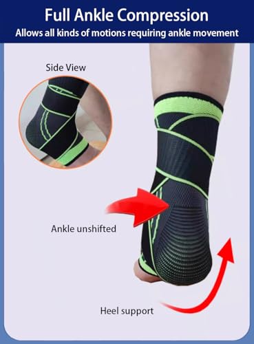 Ankle Braces for Men & Women - 2-Pack Compression Sleeves for Plantar Fasciitis Relief (Black, Medium)
