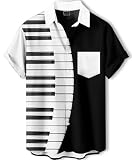 DADDYLOCO Piano Keys Music Button Down Shirt, Black and White, Short Sleeve Regular Fit