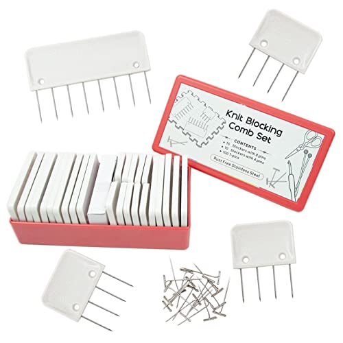 Limitoll Knit Blocking Combs Set, Knit Blockers and Pin Kit, Blocking Knitting, Lace or Needlework Projects, Extra 100 T-pins for Use with Blocking Mats, Crochet Blocking Tools Crafts