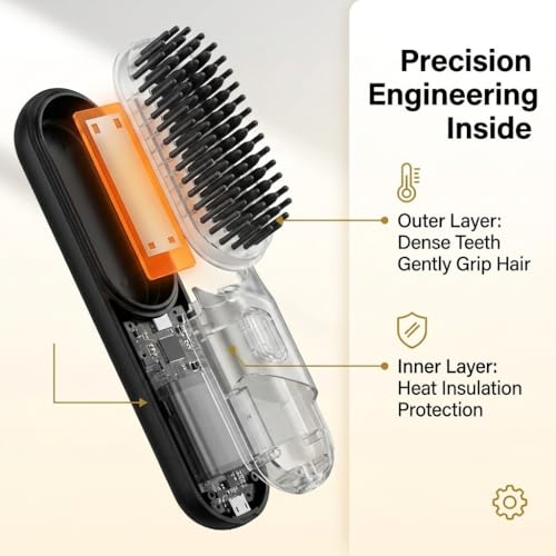 Cepillo alisador de cabello portátil inalámbrico, alisador mini con revestimiento cerámico para viaje, herramienta ligera para peinar y alisar (rosa) miniatura 4