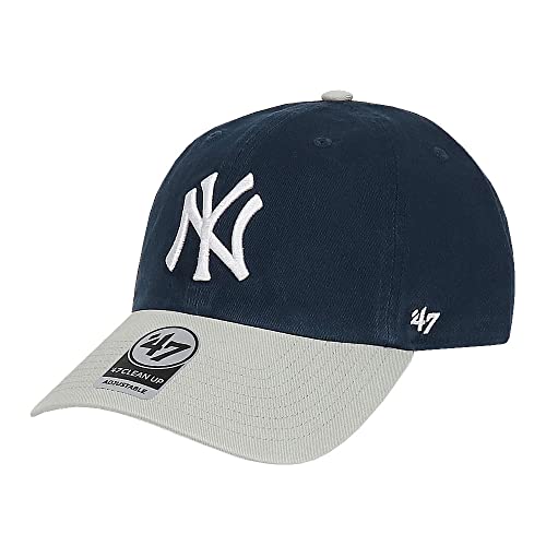 47 Brand キャップ メンズ レディース ヤンキース クリーンナップ NY ロゴ ツートンカラー MLB 帽子 ダッドハット ユニセックス 6パネル ネイビー×グレー Free Size [並行輸入品]