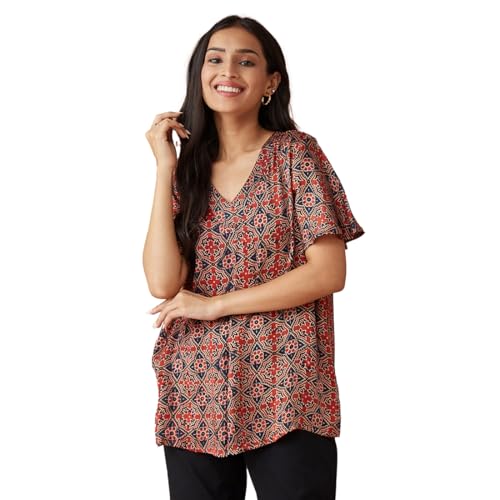 T-shirt pour femme Fabindia bleu rouge taille S vêtement casual