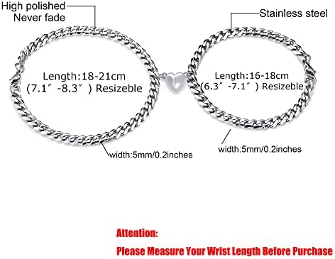 TempBeau Couple Bracelet Silver Curb Friendship Curb Bracelets 2 Pieces 18cm 21cm Him and Her Partner Chunky Bracelet Jewelry Gift for Couple Partner Family Best Friend