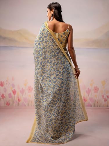 Image of Satrani Women's Silk Printed Ready To Wear Saree with Unstitched Blouse Piece