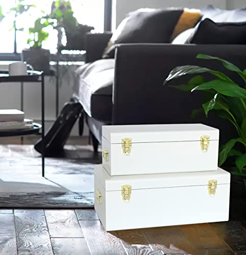 Image of Vixdonos Metal Trunk Decorative Storage Box Set of 2 College Dorm Chest with Handle (White)