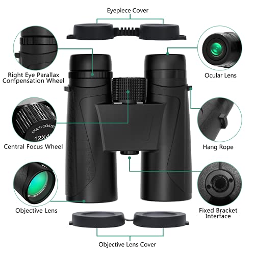 Fernglas 12x42 HD Nachtsicht, Hochleistungs Ferngläser mit großer Reichweite Wasserdichtes Anti-Beschlag-Prisma BAK4 FMC… – Bild 5