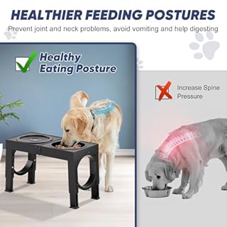 XIAZ Elevated Dog Bowls Large Breed Raised Dogs Bowl Stand Large/Medium Sized Dog Slow Feeder Dogs Bowls Food Water Stands 5 Heights Adjustable 9/11/12/14in Pet Feeder Dish Station