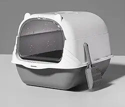 Banheiro de gato Caixa de areia fechado grande completo filtro pá higiênica peneira bandeja (GREY)