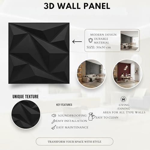 Image of Kayra Decor Wall Panels for Bedroom Alps Design Black Color 19.7 inch x 19.7 inch (Pack of 40) - Covers 107.80 Sq. Ft.