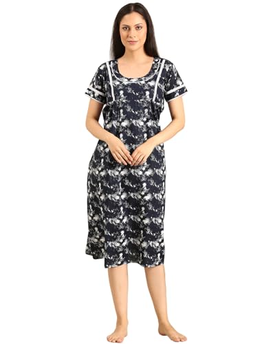 Image of Rupa Jon Aishwarya Women Short Printed Nighty in Premium Cotton Blend Fabric, Midi Length, Night Dress, Three-Fourth Length for Comfortable Everyday Wear