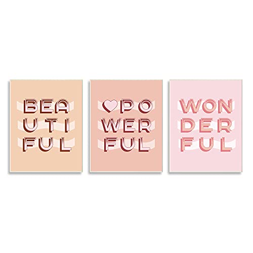 Stupell Industries Beautiful Powerful Wonderful Encouragement Pink White Heart, Designed by Daphne Polselli Wall Plaque, 3pc, Each 10 x 15
