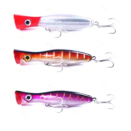 6Pcs/Lot 13Cm/43G Saltwater Fishing Popper Lure Topwater Popper Lure Artificial Lure Big Game 3D Eyes Hard Baits With Treble Hooks For Gt Striped Bass,Trout,Tuna,Kingfish (C 3Pcs) #TOP4