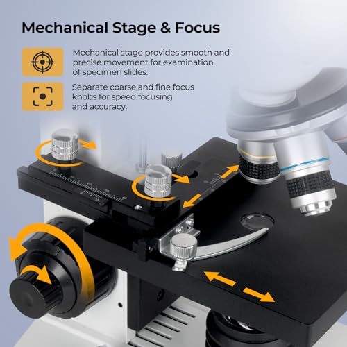 Image of Cost-Effective Student Adult Binocular Microscope, Vabiooth Lab Compound Binocular Microscope with STEM Kit, Blank & Prepared Slides, 40X-2000X Magnification, X-Y Mechanical Stage, Abbe Condenser