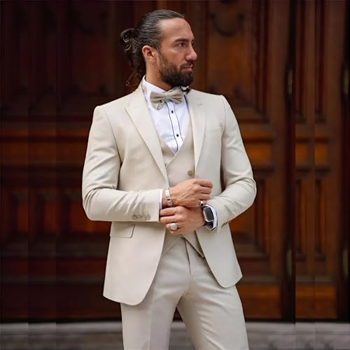 Men's Suit Slim Fit 3 Piece Solid Suit for Men One Button Tuxedo Casual Formal Wedding Blazer Jacket Pants Set4