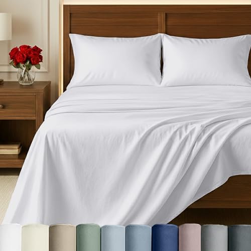 California Design Den 100% Egyptian Cotton Sheets Queen Size Set - Certified Authentic Luxury Queen Sheet Set with Deep Pocket, Soft Sateen, Breathable & Durable Bed Sheets, White Sheets