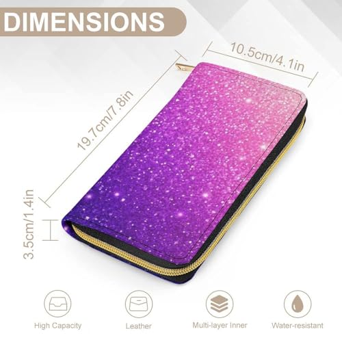 Long PU Zipper Wallet, Travel Purse Fashion Design, Huge Storage Capacity Wallet, Cute Decor Purse For Men And Women Beautiful Purple Shining Glitter Sparkles Pattern2
