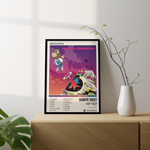 Image of BLINKART KANYE - GRADUATION Wall Photo Frames | Wall Art for Bedroom, Living Room, Studio or Office | Album Cover Print with Spotify Song Link QR Code | Gift for Fans - 8x12 In